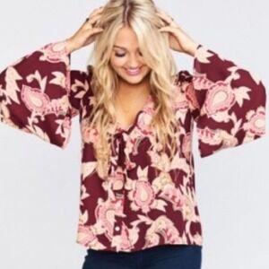 Show Me Your Mumu Brynn Blouse Vino Vine Paisley Boho Medium